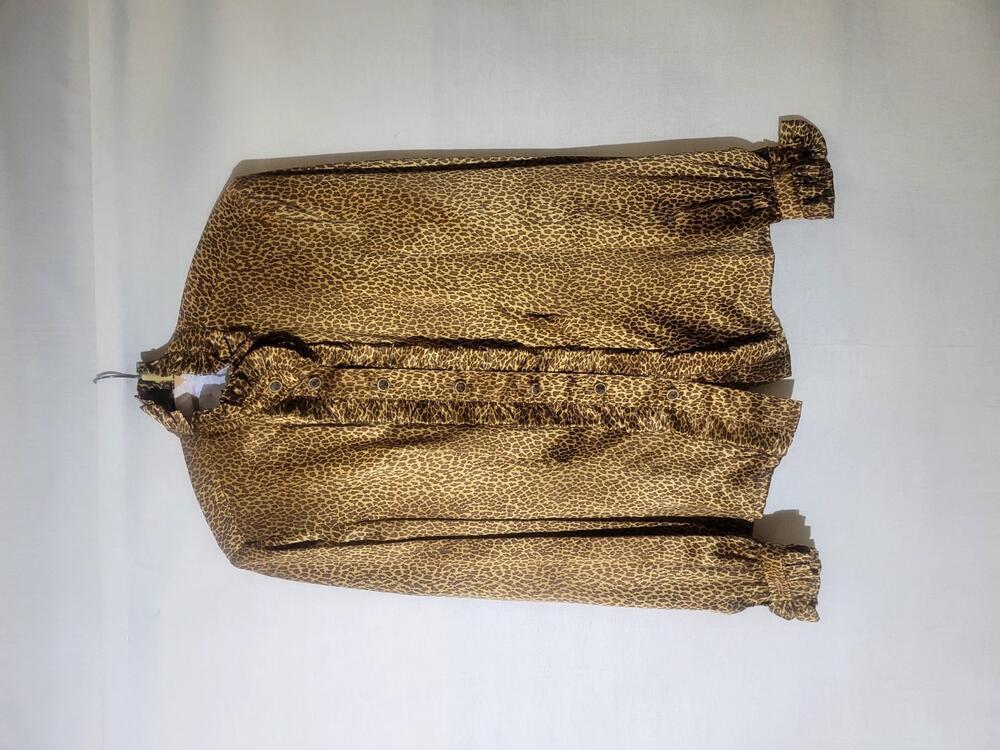 Blouse van goudbruine zijde bedrukt met luipaardmotief
