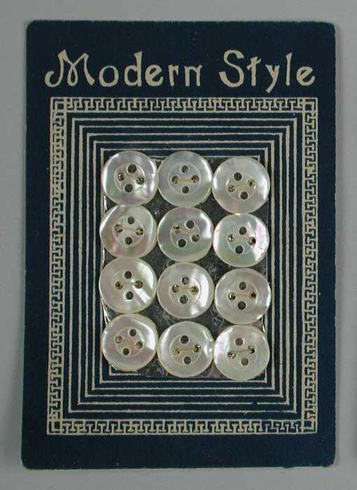Knopenkaart met 12 parelmoeren knopen, "Modern Style", donkerblauwe opdruk