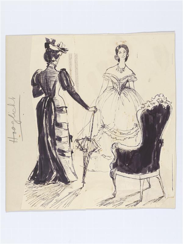 Illustratie van twee vrouwen in historisch kostuum