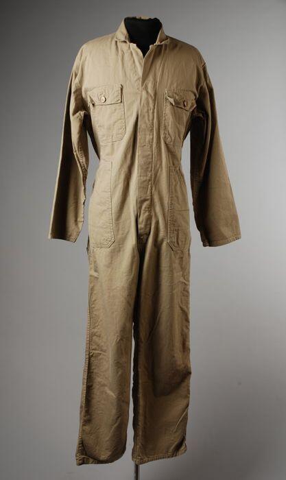 Kaki-kleurige overall met lange mouwen