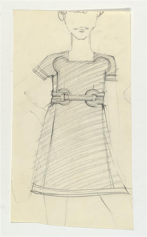 Ontwerptekening van mini-jurk met korte mouwen