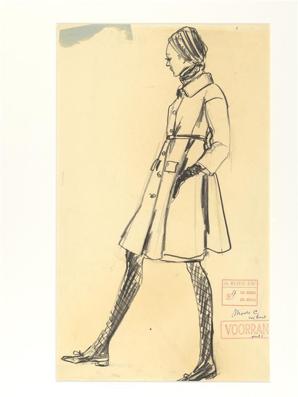Hubert de Givenchy - ensemble (mantel en rok van rode gabardine stretch)