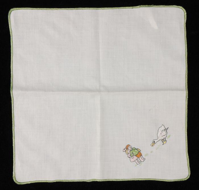 Witte, katoenen zakdoek met afbeelding van kinderen en gans