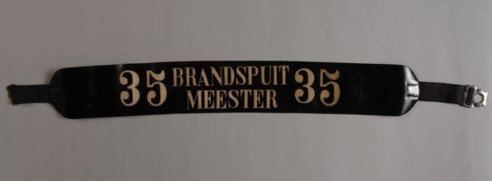 Leren hoedband met "35 Brandspuitmeester 35"