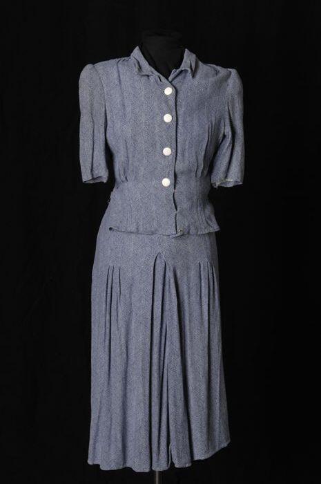 Rok en blouse in blauw-wit visgraatdessin