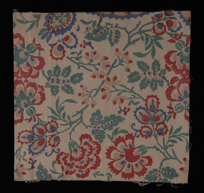 Stofstaal, katoen met veelkleurig dessin met bloemen, Kralingse katoenaatschappij, "3201"