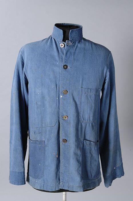 Schildersjas, kiel van blauw keperkatoen met verfvlekken, schildersuitrustin Dolf Henkes