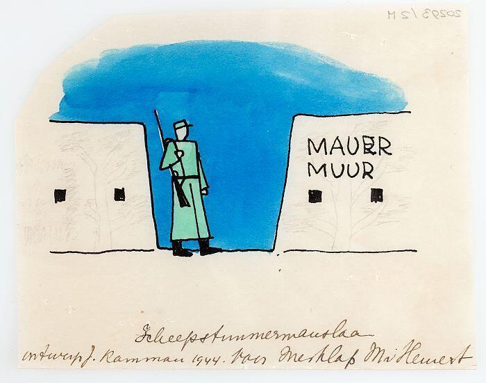 Originele ontwerptekening voor de door Maria van Hemert uitgevoerde borduurlap over de Tweede…
