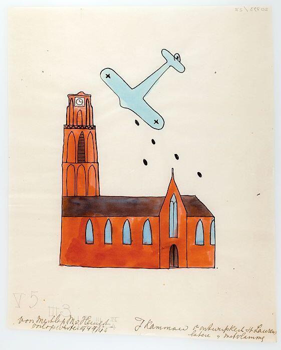 Originele ontwerptekening voor de door Maria van Hemert uitgevoerde borduurlap over de Tweede…