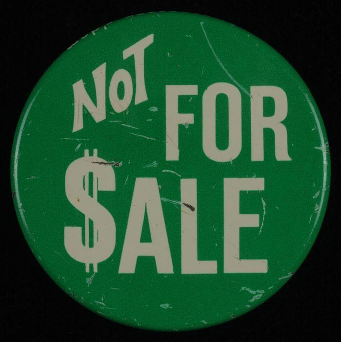 Groene button met in witte letters "Not for Sale"