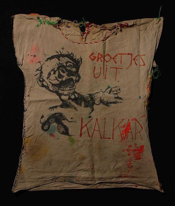 T-shirt van wit katoen met aangeknipte mouw, "Groeten uit Kalkar", punkkleding