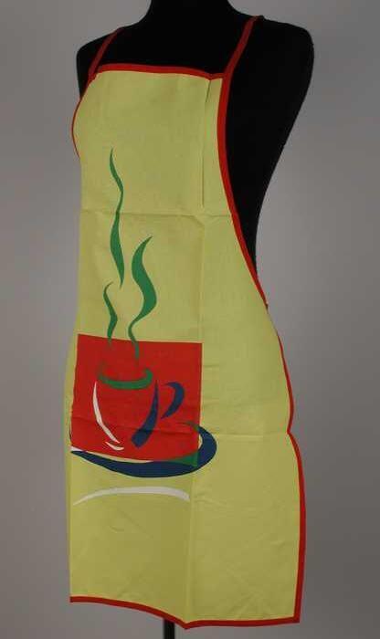 Schort van geel en rood katoen met een kleurige print
