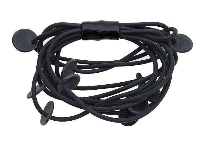 Zwarte armband van rubbern draden en platte rondjes