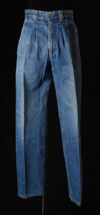 Blauwe spijkerbroek met geel sierstiksel, Hugo Boss