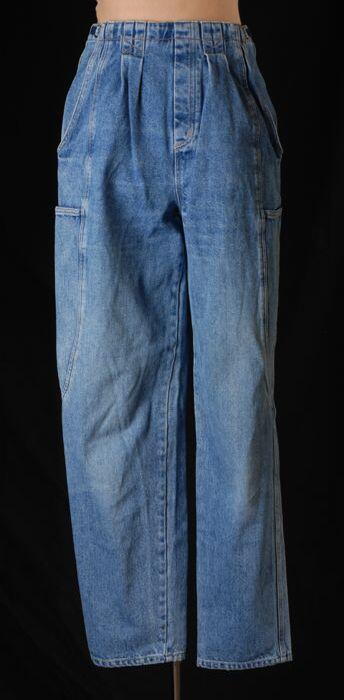 Blauwe denim positiebroek met verstelbare klepsluiting