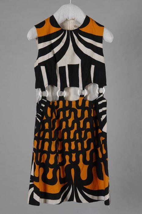 Oranje/zwarte/witte mouwloze mini-jurk