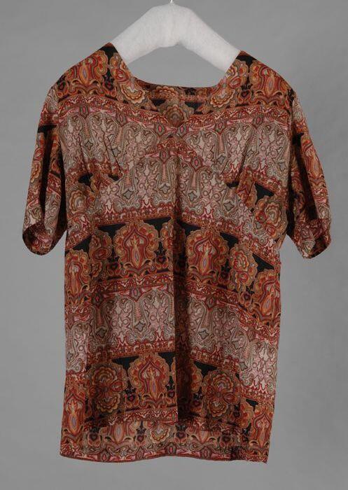 Mini-jurk van viscose met Aziatische print in oranje, rode en roze tinen met zwart