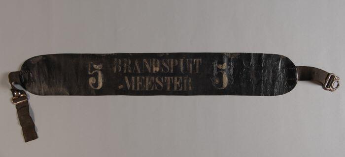 Leren hoedband met "5 Brandspuitmeester 5"