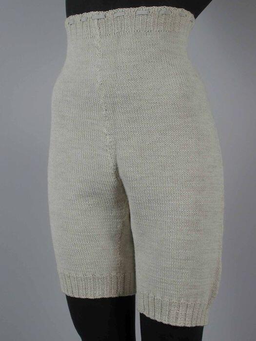 Beige gemêleerde gebreide wollen onderbroek met pijpjes en elastiek in de taille