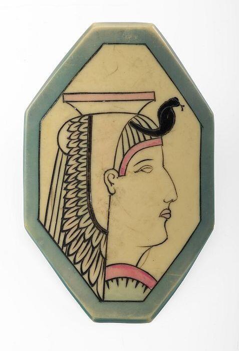 Achthoekige kunststofgesp met een Egyptisch hoofd