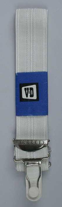 Brede witte elastische jarretelle, in originele blauwe wikkel, "V&D"