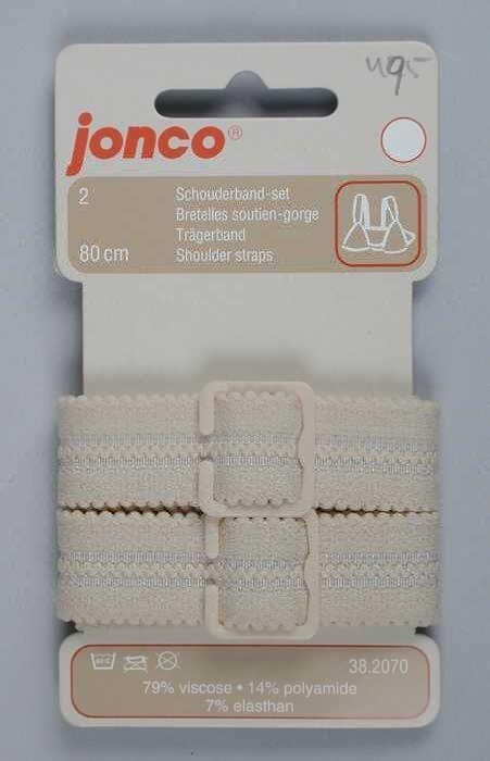 Schouderband-set van beige viscose op originele kaart, "Jonco", drie stuks