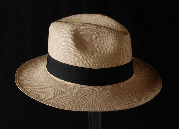 Panamahoed, naturel met zwarte band, label, "Corbeau"