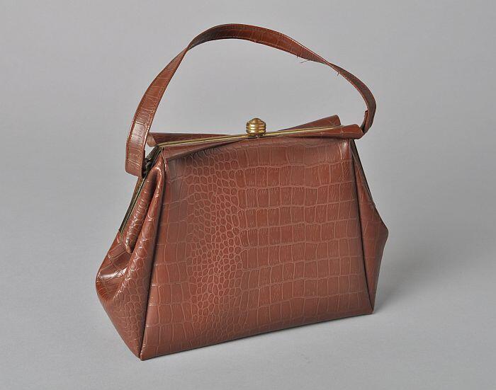 Bruine plastic handtas met krokodillenleer-print