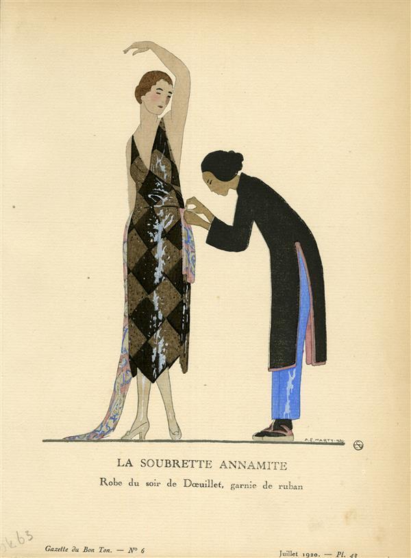La Soubrette Annamite, Robe du soir de Doeillet, garnie de ruban