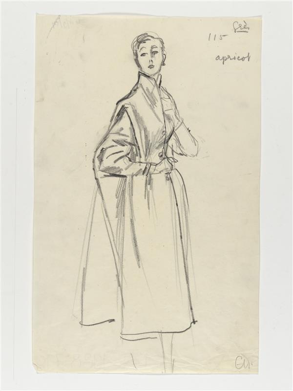 Modetekening van mantel Madame Grès