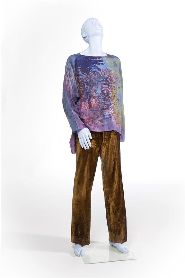 Tuniekhemd, oversized T-shirtmodel van zijde, handgeverfd met in elkaar overvloeiende blauw-, groen…