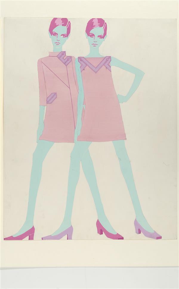Ontwerptekening van twee roze mini-ensembles