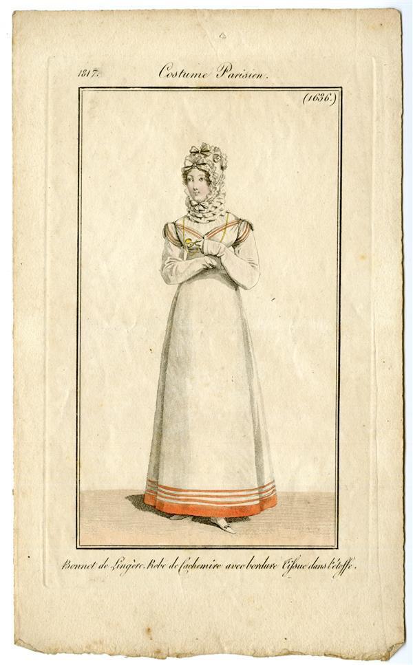 Costume Parisien 'Bonnet de Lingère. Robe de Cachemire avec bordure Tissue dans l étoffe'