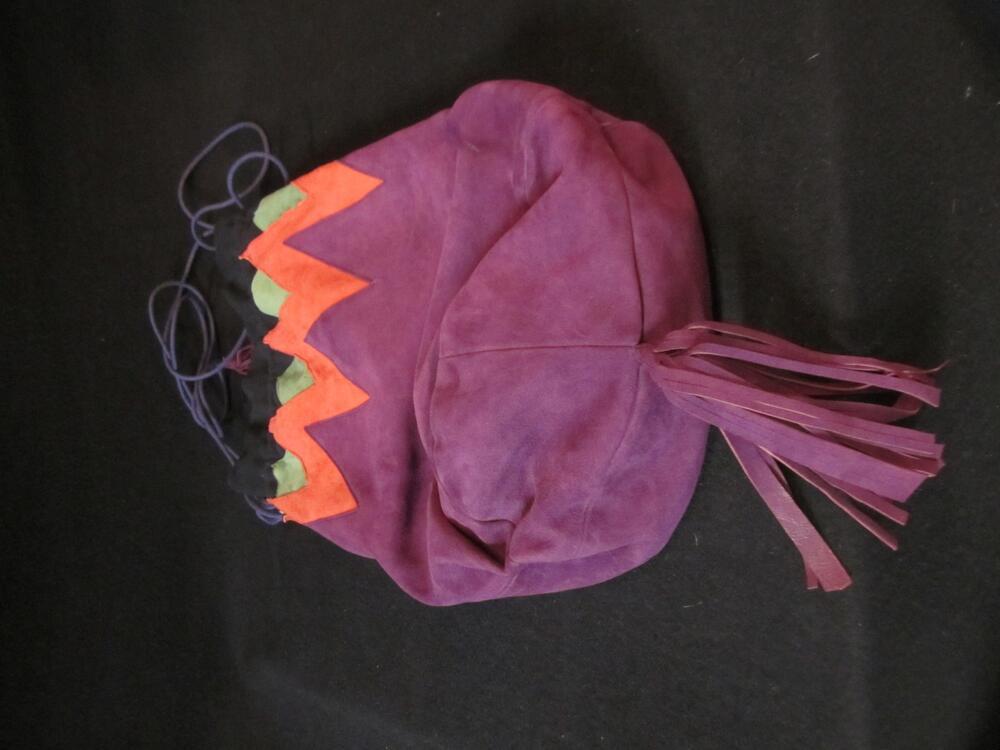 Tas, buidelmodel met intrekkoord van paars, suède, bovenste rand van zwart suède, waaronder groene…