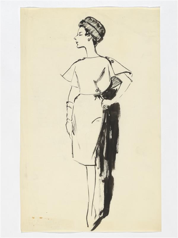 Modetekening van jurk Balenciaga
