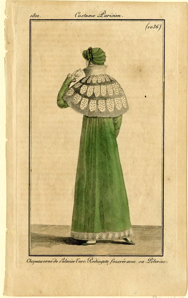 Costume Parsien 'Chapeau orné de Palmier Turc. Redingote fourrée avec sa Pélerine'