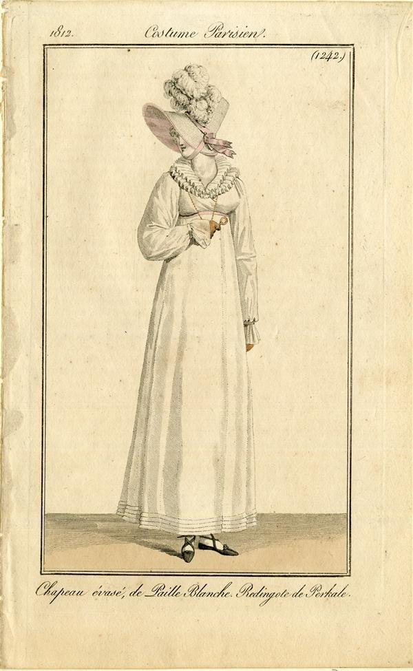 Costume Parisien 'Chapeau évasé, de Paille Blanche. Redingote de Perkale'