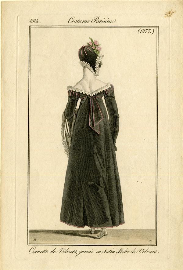 Costume Parisien 'Cornette de Velours, garnie en satin. Robe de Velours'