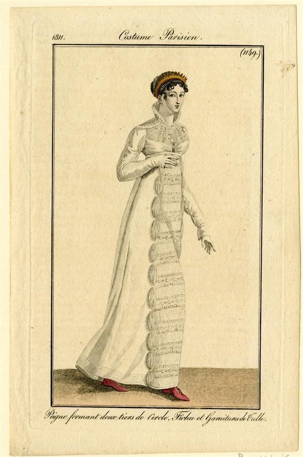 Costume Parisien 'Peigne formant deux tiers de Cercle. Fichu et Garnitures de Tulle'