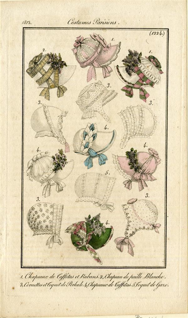 Costumes Parisiens '1. Chapeaux de Taffetas et Rubans. 2, Chapeau de paille Blanche. ...'