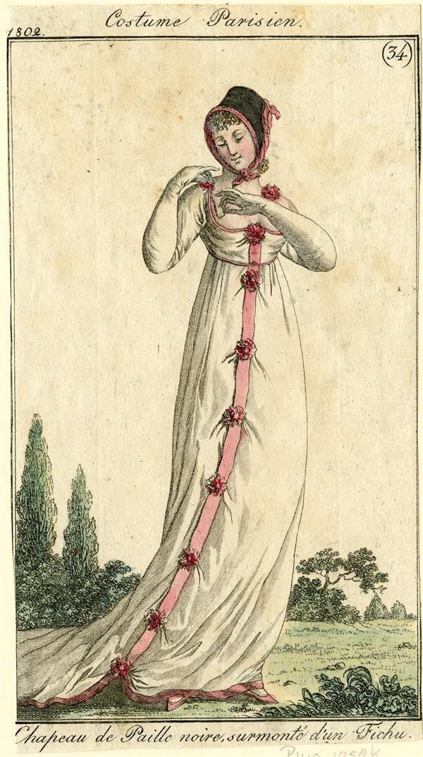 Costume Parisien 'Chapeau de Paille noire, surmonté d'un Fichu'