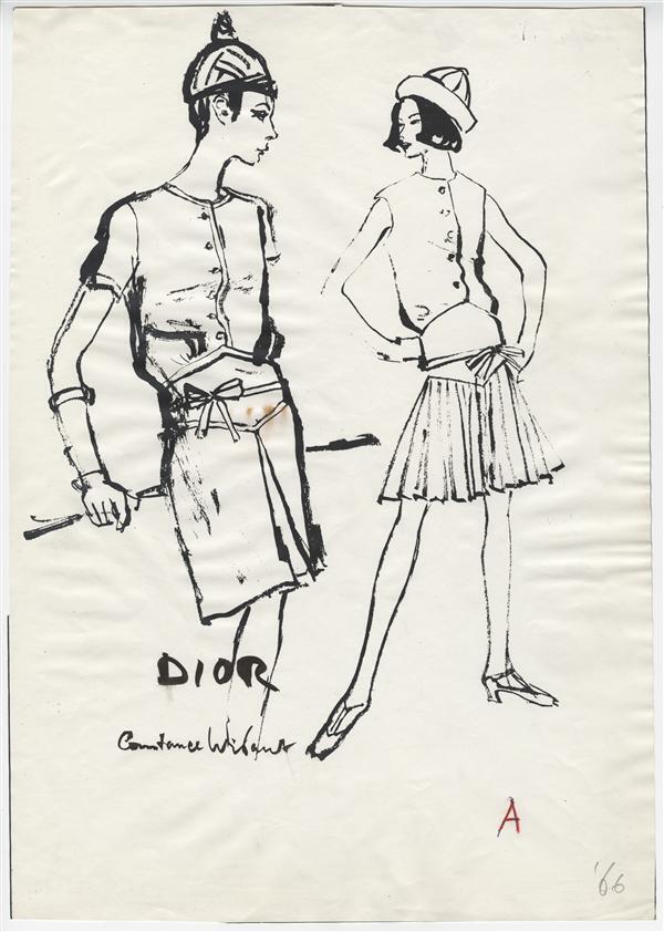 Drukproef van modetekening van jurk Dior