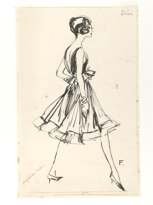 Modetekening van jurk Dior