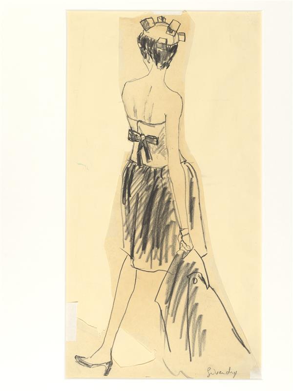 Hubert de Givenchy - kort avondtoilet (van blauwe en zwarte duchesse)