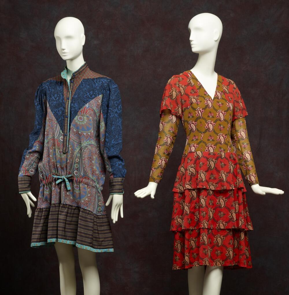 Jurk of tuniek van katoen/wollen mengvezel, met diverse dessins in bruin, blauw/zwart, diverse…