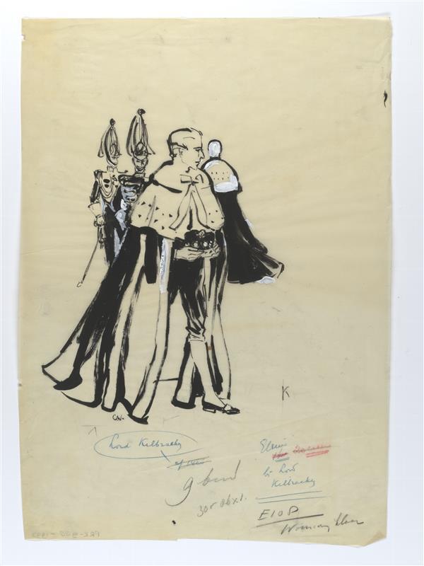 Illustratie van Baron Kilbracken, twee guards en man in cape