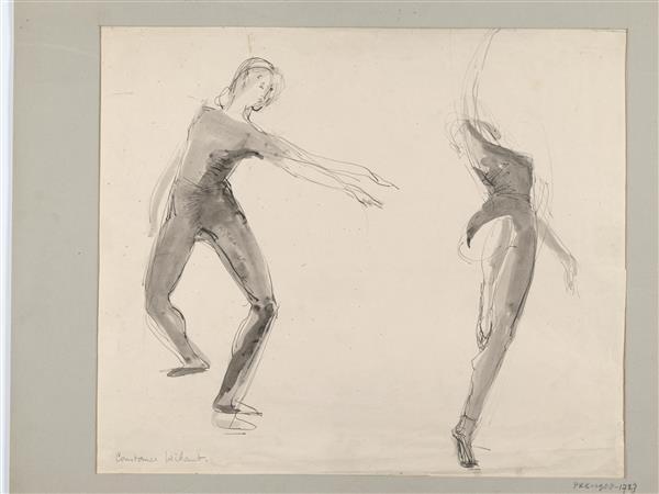 Modetekening van twee danseressen in balletpakje