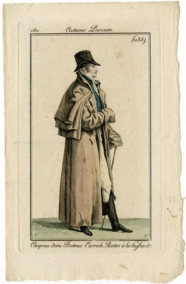 Costume Parisien 'Chapeau demi-Bateau. Carrick. Bottes à la hussarde'