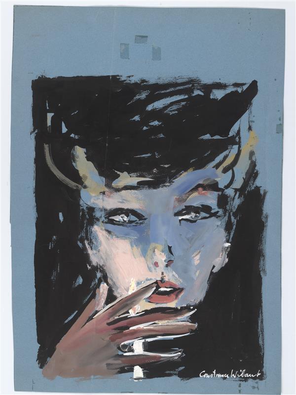 Illustratie, portret van vrouw met zwarte hoed