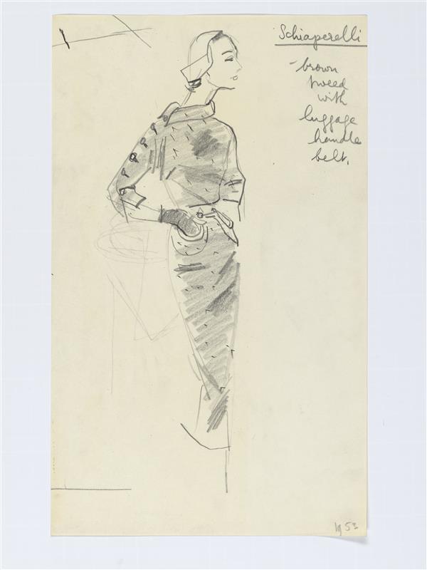 Modetekening van jurk Schiaparelli